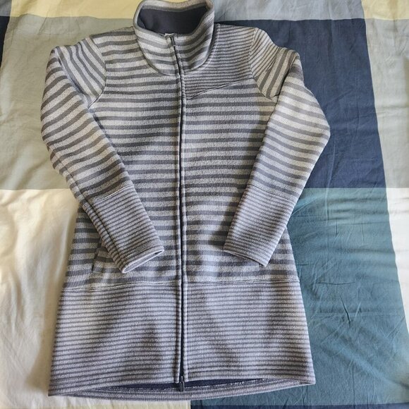 Avalanche Full Zip Sweater Women's Small Fleece Lined Grey and White Striped - Picture 3 of 9